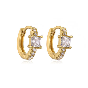 Fashion Square Copper Gold Plated Zircon Hoop Earrings 1 Pair