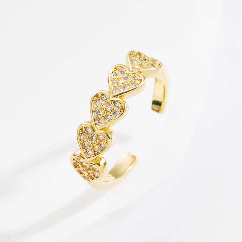 Elegant Heart Shape Copper Gold Plated Zircon Open Ring 1 Piece