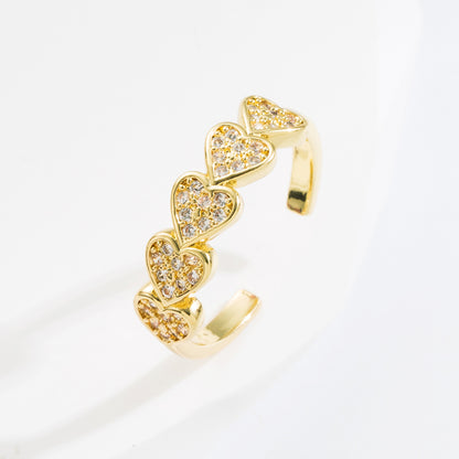 Elegant Heart Shape Copper Gold Plated Zircon Open Ring 1 Piece