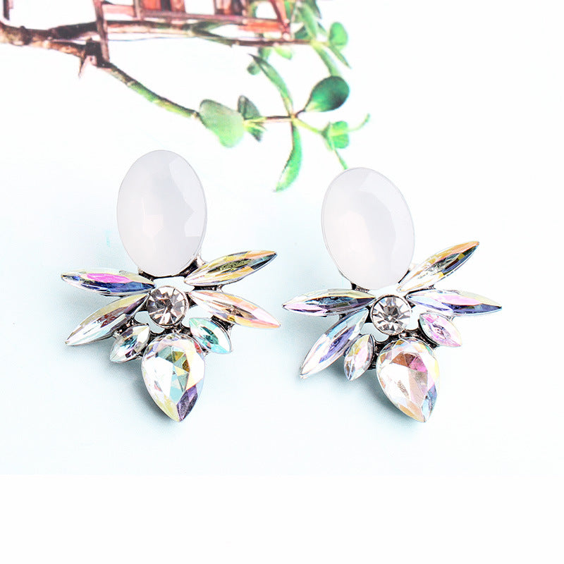 Glam Geometric Plating Alloy Glass Ear Studs