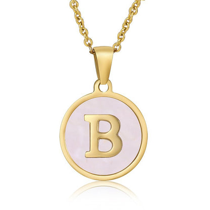 Fashion Round Letter Titanium Steel Pendant Necklace