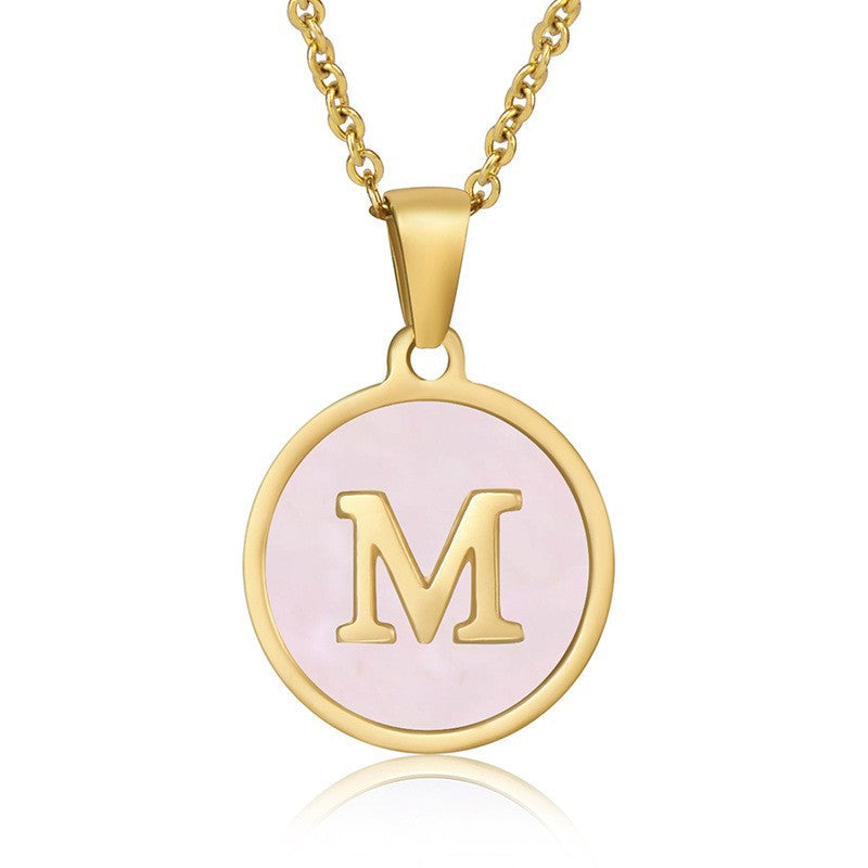 Fashion Round Letter Titanium Steel Pendant Necklace