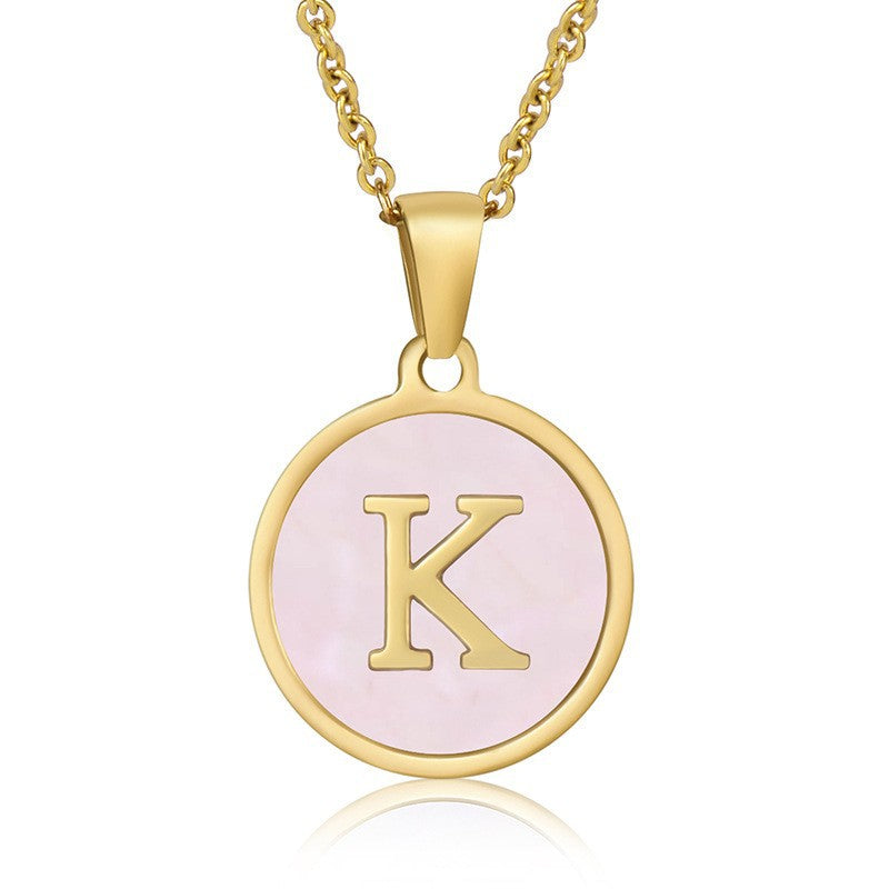 Fashion Round Letter Titanium Steel Pendant Necklace