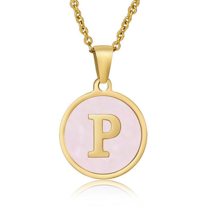 Fashion Round Letter Titanium Steel Pendant Necklace