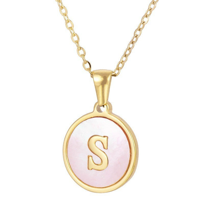 Fashion Round Letter Titanium Steel Pendant Necklace