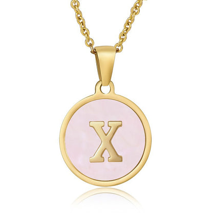 Fashion Round Letter Titanium Steel Pendant Necklace