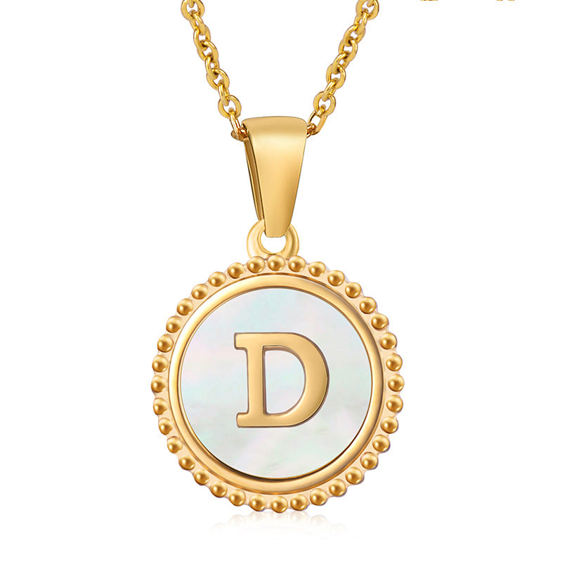 Simple Style Round Letter Stainless Steel Inlay Shell Pendant Necklace