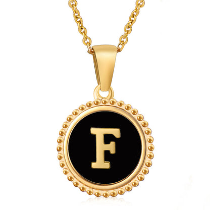 Simple Style Round Letter Stainless Steel Inlay Shell Pendant Necklace