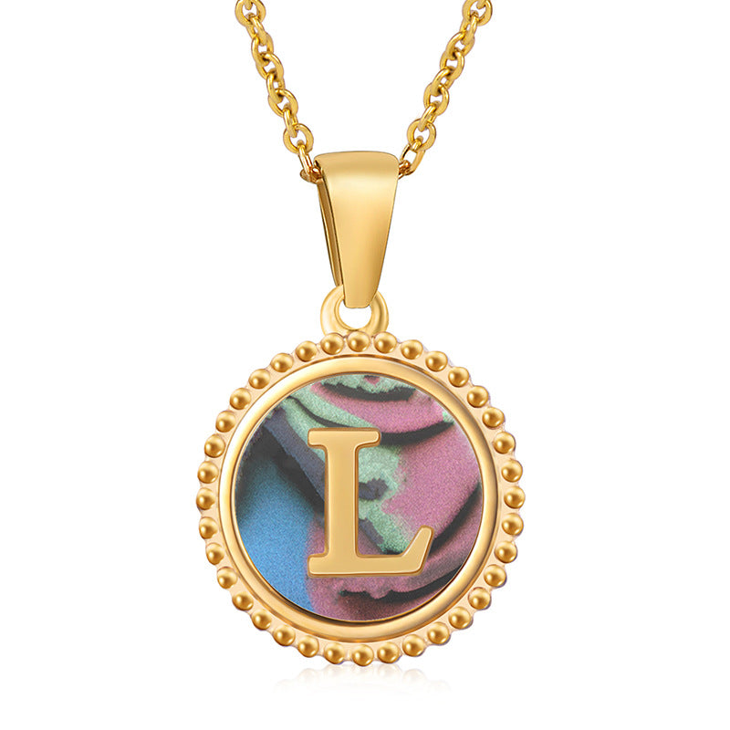 Simple Style Round Letter Stainless Steel Inlay Shell Pendant Necklace