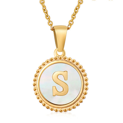 Simple Style Round Letter Stainless Steel Inlay Shell Pendant Necklace