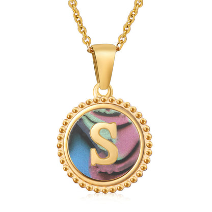 Simple Style Round Letter Stainless Steel Inlay Shell Pendant Necklace