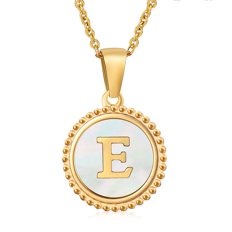 Simple Style Round Letter Stainless Steel Inlay Shell Pendant Necklace