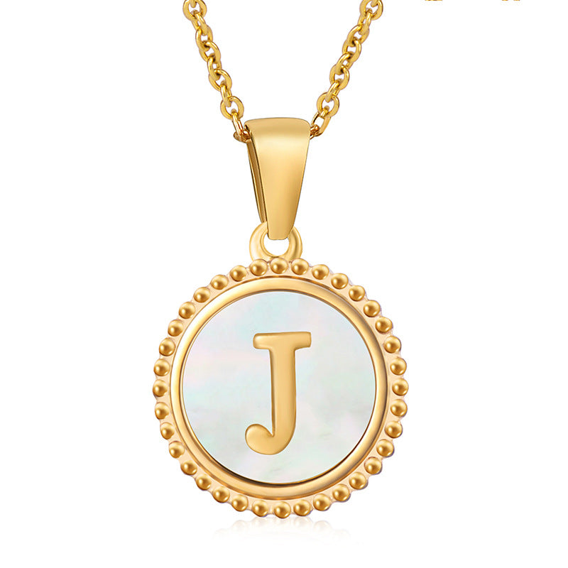 Simple Style Round Letter Stainless Steel Inlay Shell Pendant Necklace