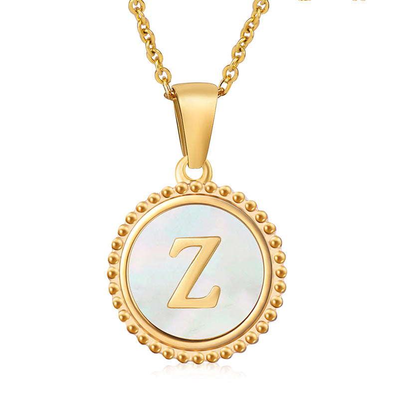 Simple Style Round Letter Stainless Steel Inlay Shell Pendant Necklace