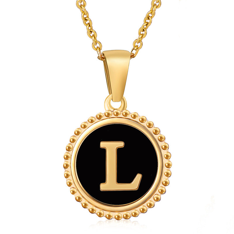 Simple Style Round Letter Stainless Steel Inlay Shell Pendant Necklace