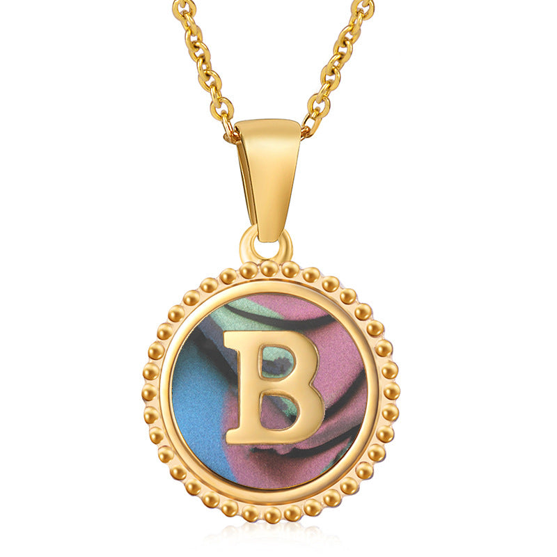 Simple Style Round Letter Stainless Steel Inlay Shell Pendant Necklace