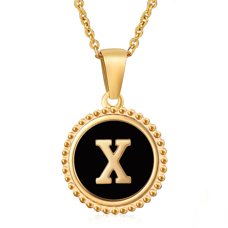 Simple Style Round Letter Stainless Steel Inlay Shell Pendant Necklace