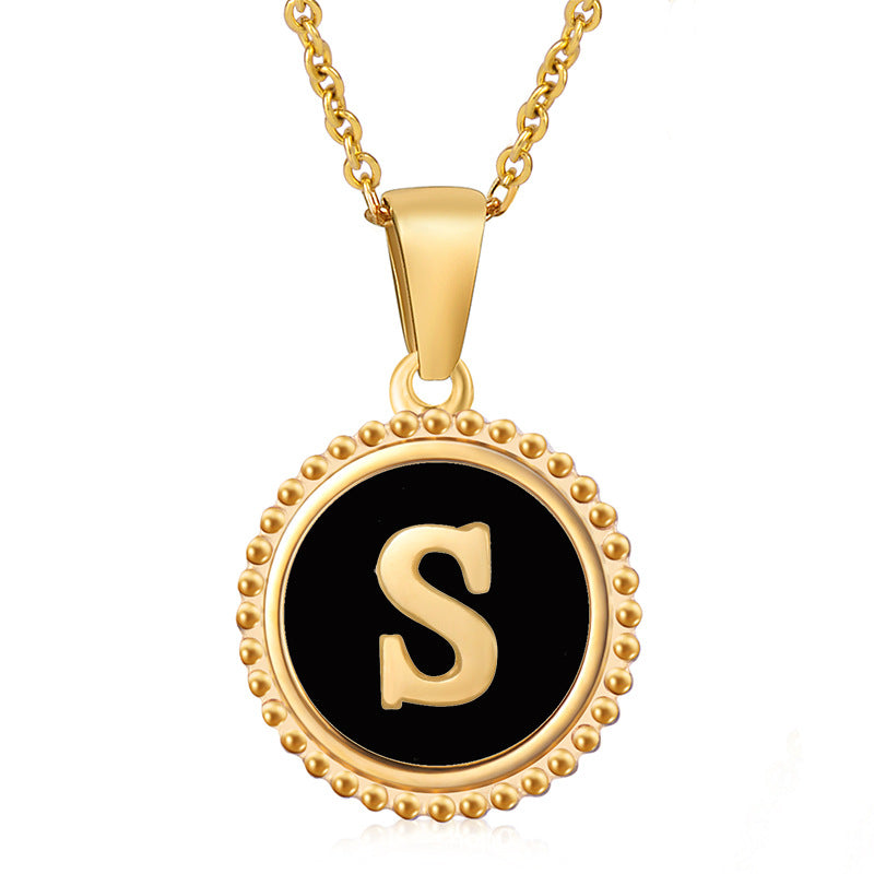 Simple Style Round Letter Stainless Steel Inlay Shell Pendant Necklace