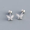 Fashion Butterfly Silver Inlay Zircon Ear Studs 1 Pair