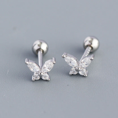 Fashion Butterfly Silver Inlay Zircon Ear Studs 1 Pair