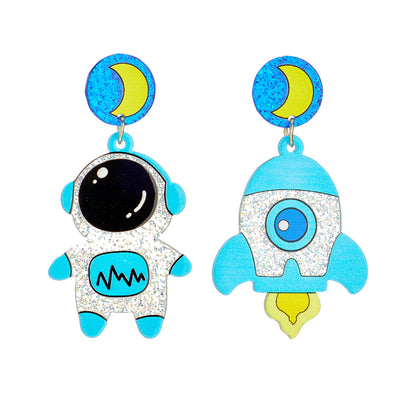 Cartoon Style Astronaut Rocket Arylic Asymmetrical Women's Dangling Earrings 1 Pair