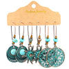 1 Set Retro Bohemian Round Water Droplets Flower Irregular Tassel Inlay Alloy Turquoise Drop Earrings