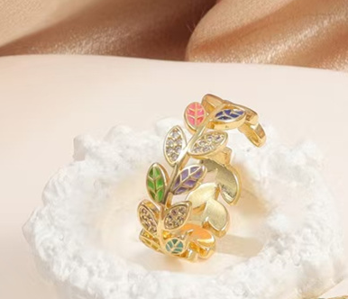 Fashion Leaves Gold Plated Inlay Zircon Women's Open Ring