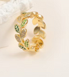 Fashion Leaves Gold Plated Inlay Zircon Women's Open Ring