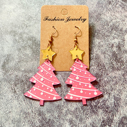 1 Pair Sweet Christmas Tree Star Arylic Iron Drop Earrings