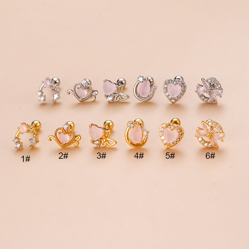 Sweet Heart Shape Bow Knot Stainless Steel Plating Zircon Ear Studs 1 Piece