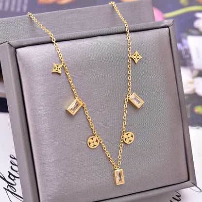 Fashion Geometric Titanium Steel Plating Zircon Necklace