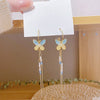 Fashion Star Butterfly Bow Knot Imitation Pearl Copper Tassel Rhinestones Drop Earrings 1 Pair