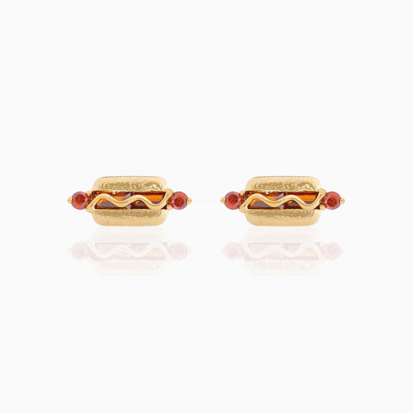 Fashion Geometric Coke Hamburger Brass Inlaid Zircon Ear Studs 1 Pair