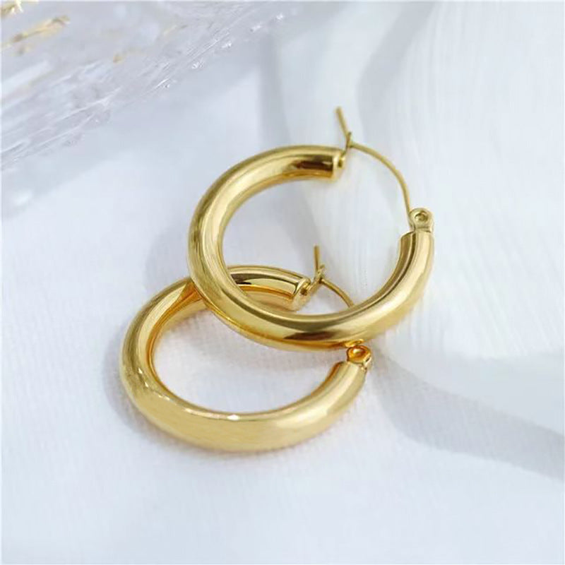 Fashion Round Titanium Steel Plating Hoop Earrings 1 Pair