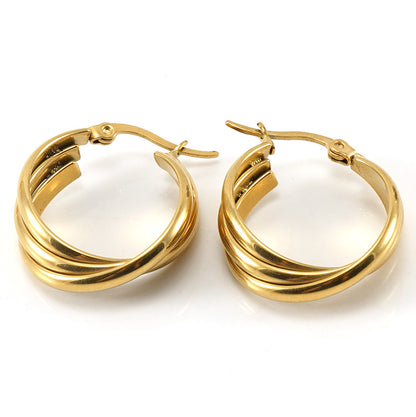 Fashion Round Titanium Steel Plating Hoop Earrings 1 Pair