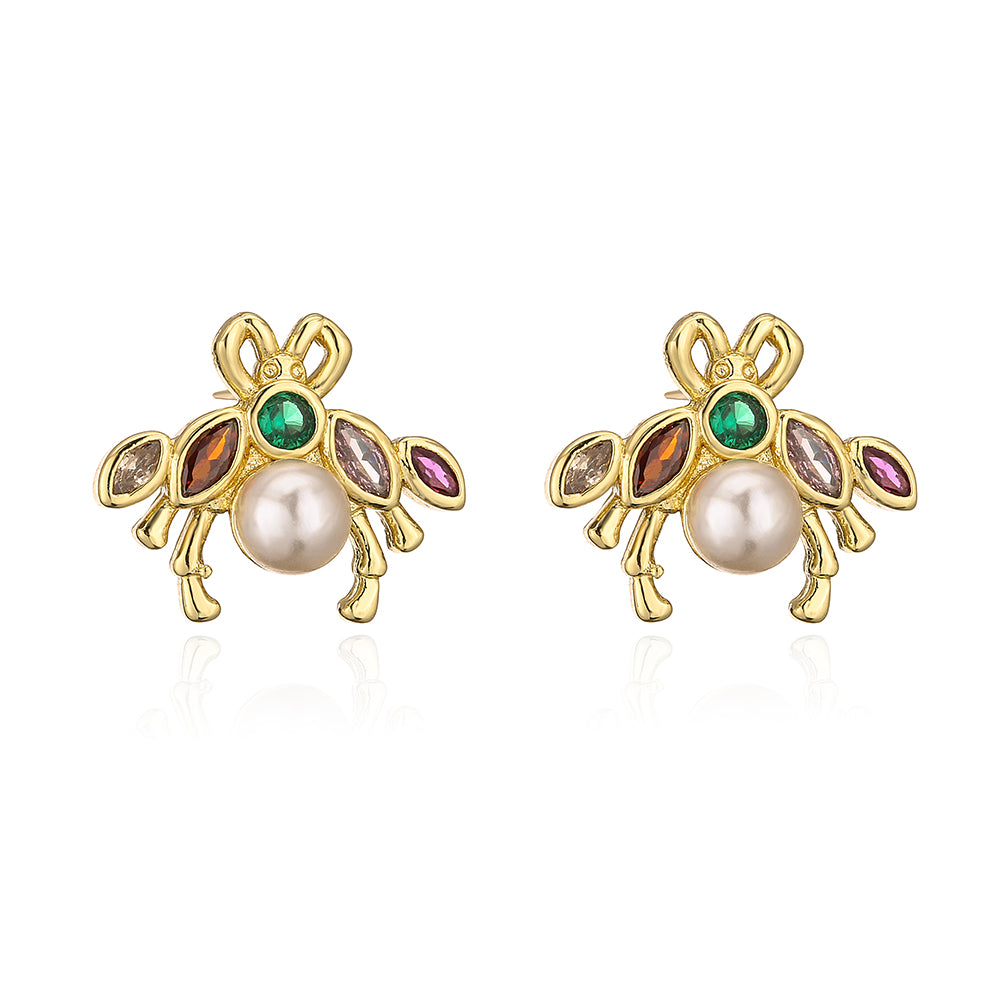 Fashion Bee Lizard Butterfly Copper Gold Plated Zircon Ear Studs 1 Pair