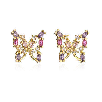 Fashion Bee Lizard Butterfly Copper Gold Plated Zircon Ear Studs 1 Pair