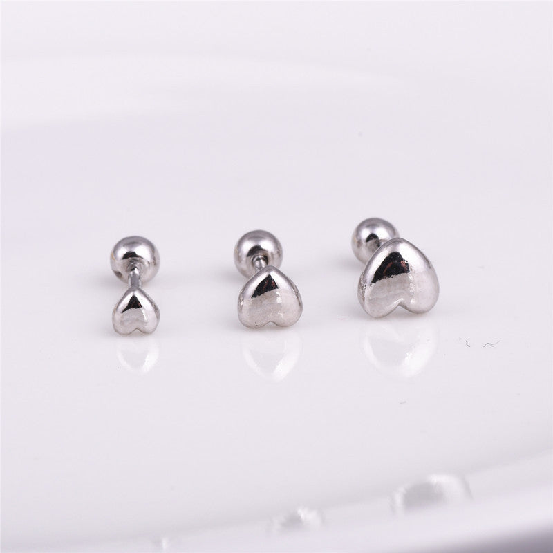 Simple Style Heart Shape Silver Plating Ear Studs 1 Pair