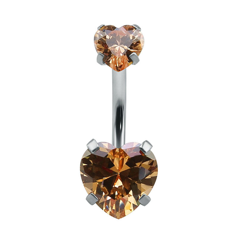 Fashion Heart Shape Stainless Steel Inlaid Zircon Belly Ring 1 Piece