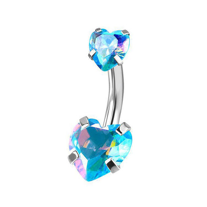 Fashion Heart Shape Stainless Steel Inlaid Zircon Belly Ring 1 Piece