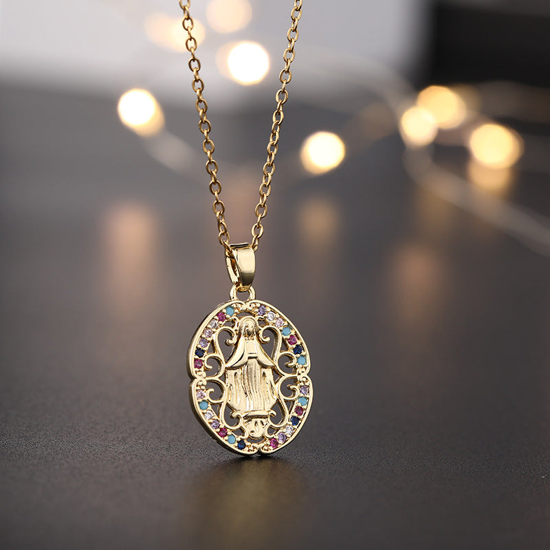 Fashion Portrait Copper Inlay Zircon Pendant Necklace 1 Piece