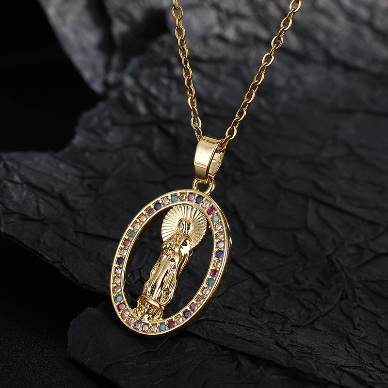 Fashion Portrait Copper Inlay Zircon Pendant Necklace 1 Piece