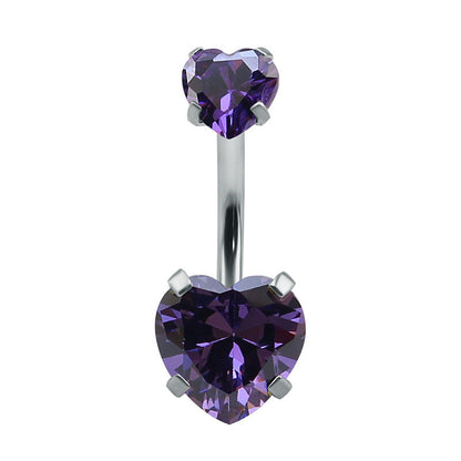 Fashion Heart Shape Stainless Steel Inlaid Zircon Belly Ring 1 Piece