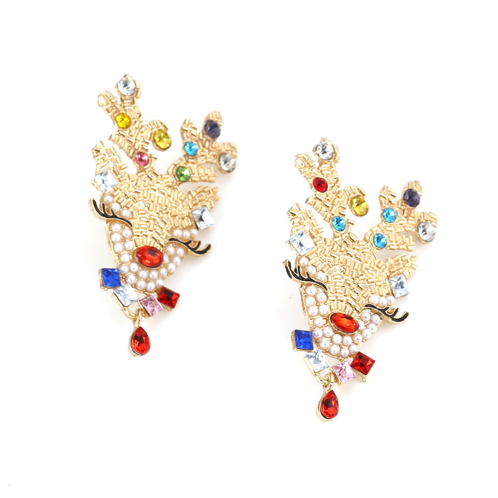 Fashion Elk Imitation Pearl Alloy Rhinestone Women's Earrings 1 Pair