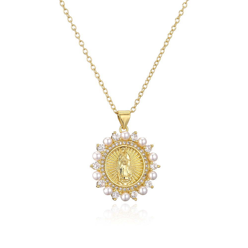 Fashion Portrait Geometric Copper Gold Plated Zircon Pendant Necklace 1 Piece