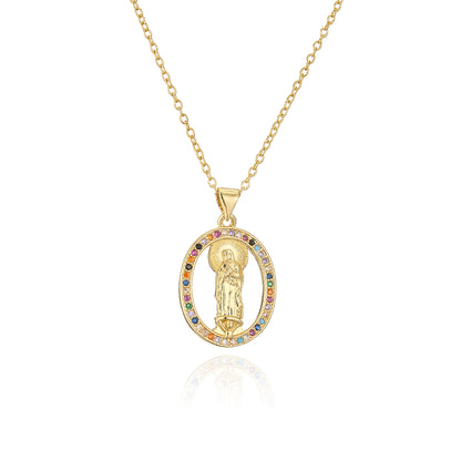 Fashion Portrait Geometric Copper Gold Plated Zircon Pendant Necklace 1 Piece