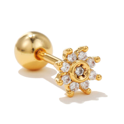 Glam Geometric Brass Inlay Zircon Ear Studs 1 Piece