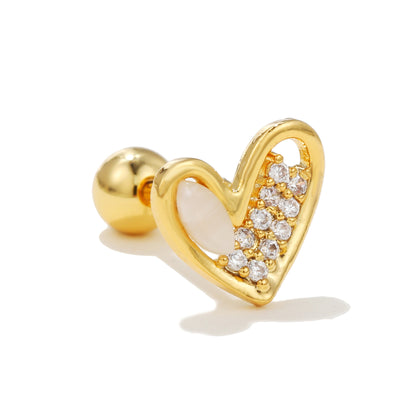 Glam Geometric Brass Inlay Zircon Ear Studs 1 Piece