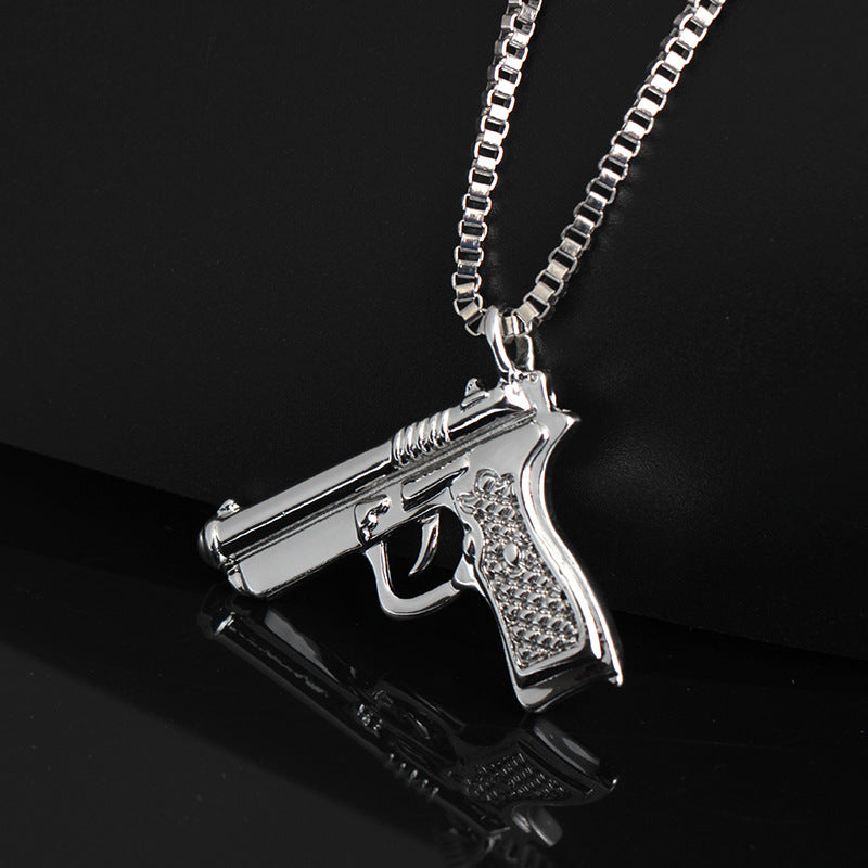 Fashion Pistol Alloy Plating Inlay Rhinestones Unisex Pendant Necklace 1 Piece