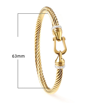 Fashion Geometric Titanium Steel Plating Artificial Diamond Bangle